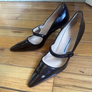 Perfect patent leather manolo blahnik mary janes espresso brown 38